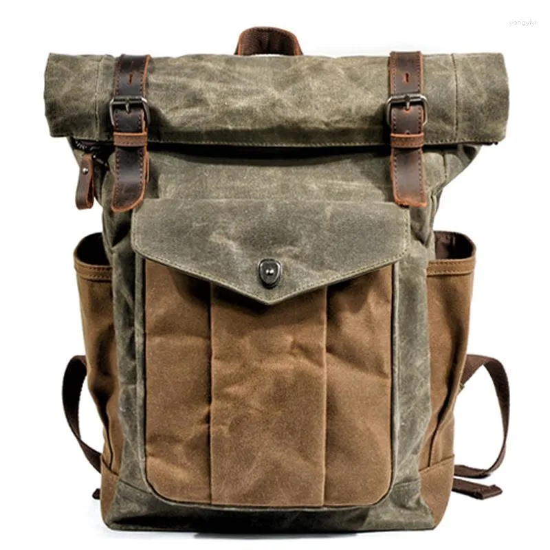 バックパックMuchUan Luxury Vintage Canvas Men for Men Oil Wax Leather Travel Light Waterfroof Daypack