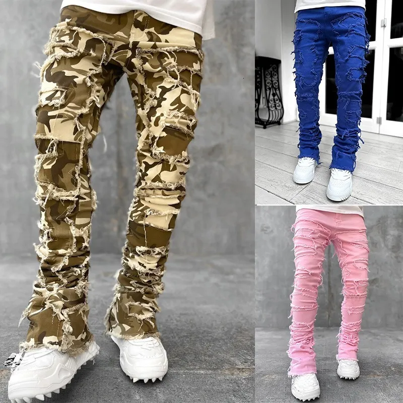 Mens Jeans INS Men Streetwear Y2K Vintage Man Denim Pants Skinny Male Pink Camouflage Pencil Trousers Clothing 230921