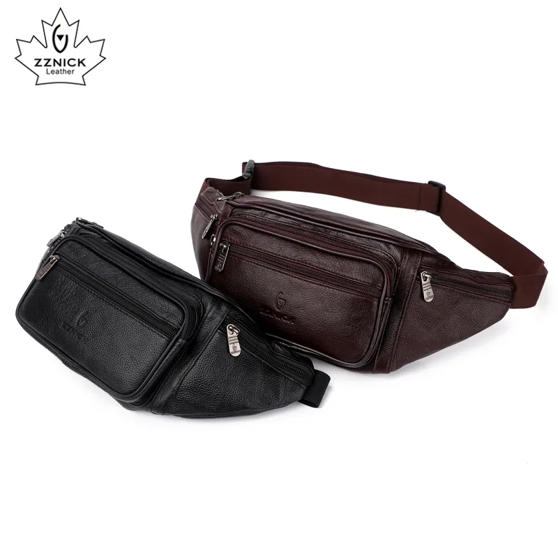 ZZNICK Genuine Leather Leather Waist Pack For Men Compact Fanny