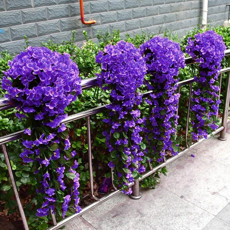 Decorative Flowers Fake Violet Flower Vine Ornaments Artificial Reusable Wall Hanging Home Decor For Wedding Valentines Day Party