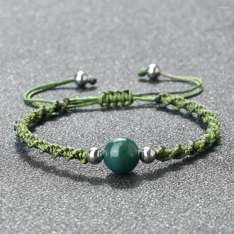 Link Armbanden Tibetaanse Boeddhistische Handgemaakte Groene Touw Armband Charm Verstelbare Maat Natuursteen Kralen Hanger Voor WomenMen Sieraden