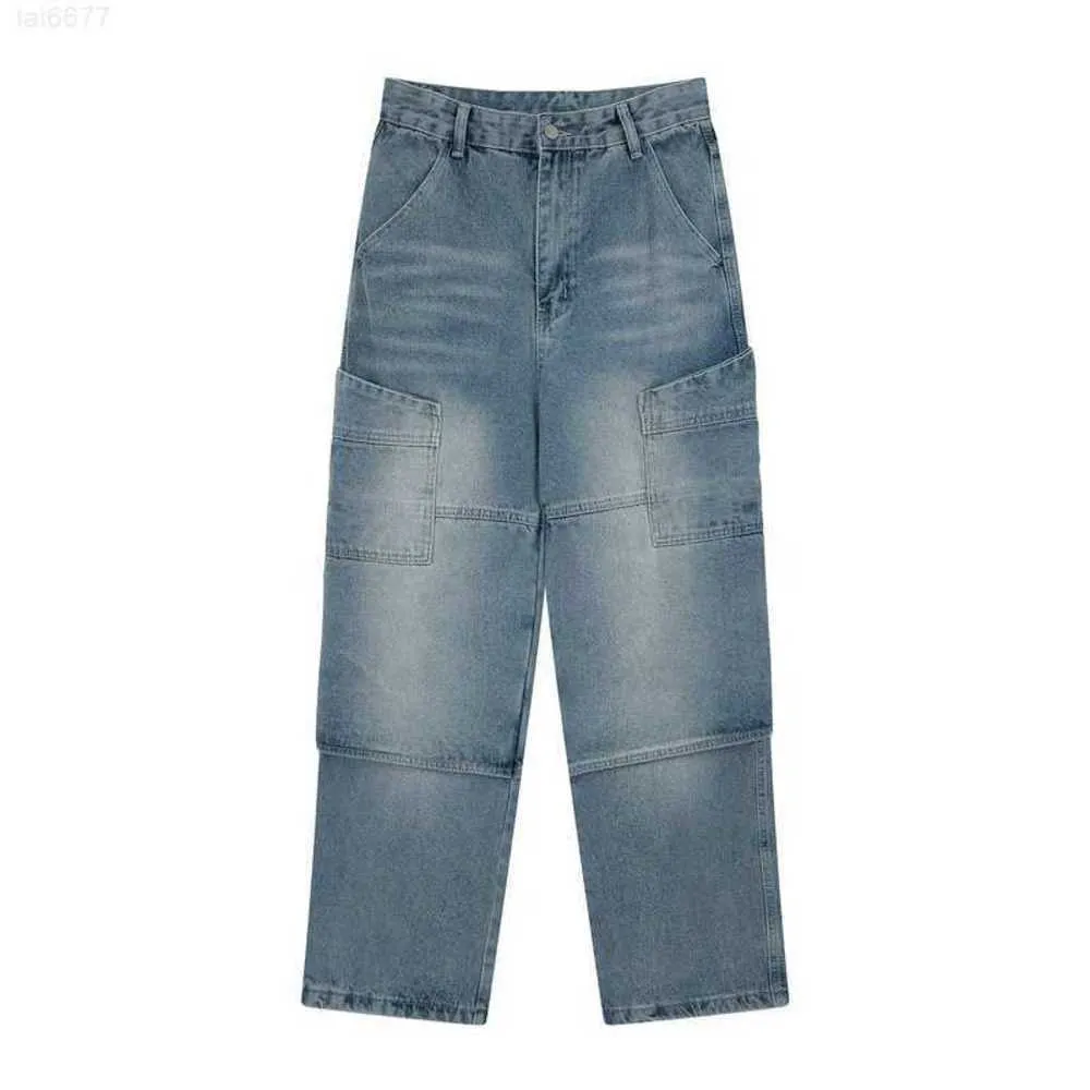 Marca de moda de rua alta ins lavado luz falso duas peças tubo reto solto perna larga jeans46bh