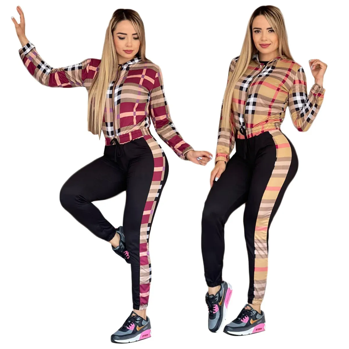 Womens Tracksuits Hooded Outfits Casual Zip Sweatshirt and Pants Two Piece Sets Free Ship