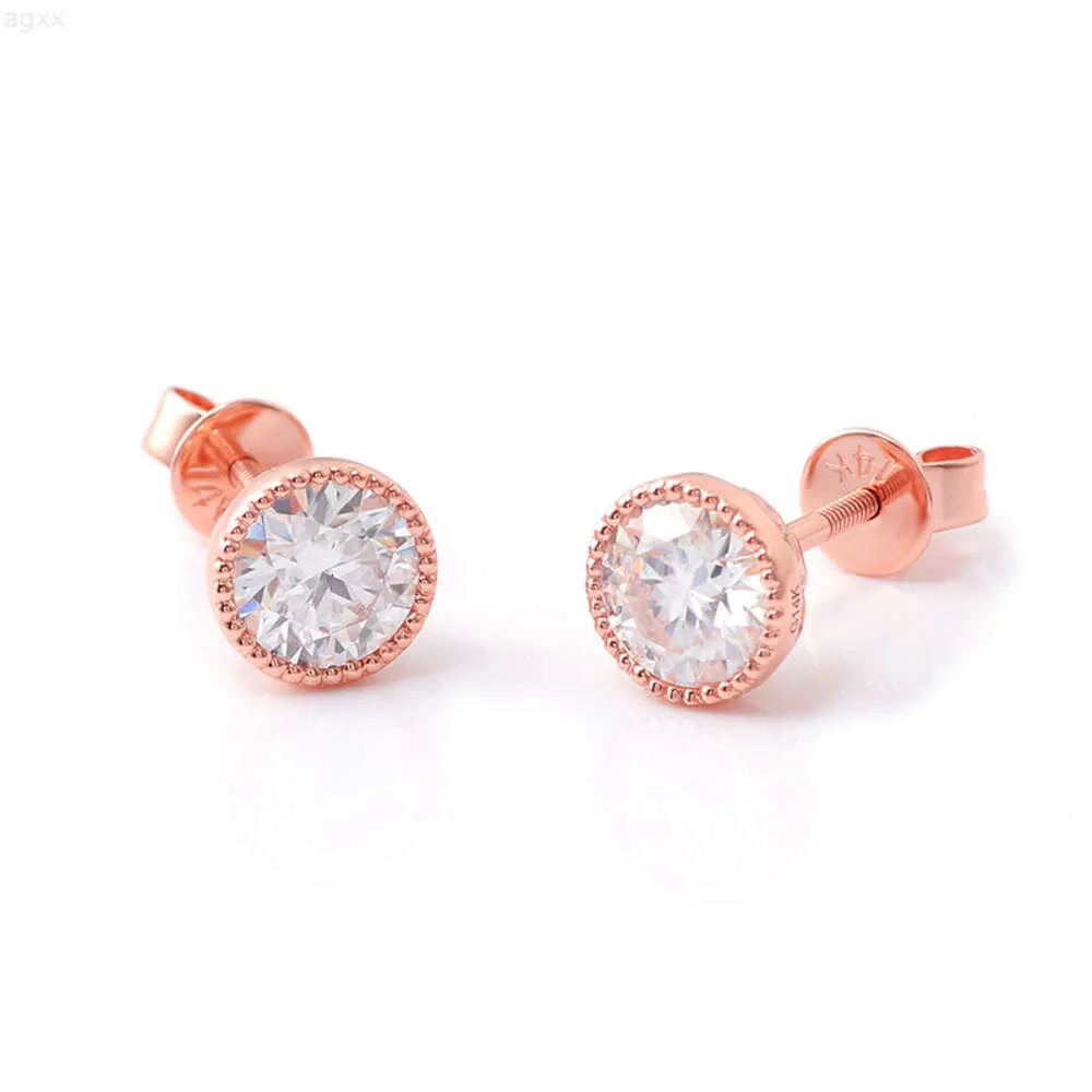 Classic Simple Moissanite Stud Earrings Bezel Rose Gold 14k d Color Loose Diamond Earrings Screw Back for Gift