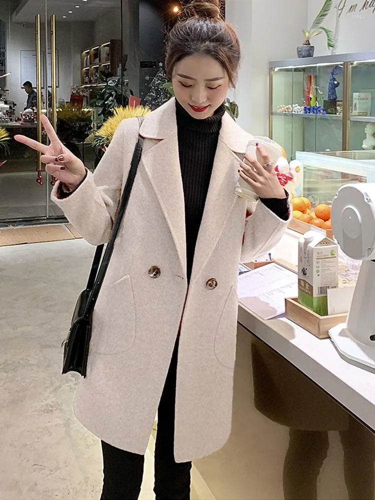 Trenchs de femmes manteaux version coréenne manteau de laine à manches longues 2023 automne hiver couleur unie japon décontracté lâche coupe-vent