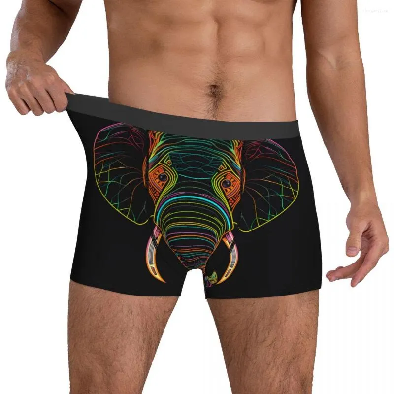 Mutande Intimo elefante Illustrazione al neon Custodia minimalista Boxer trendy Slip stampati Elastico da uomo Taglie forti