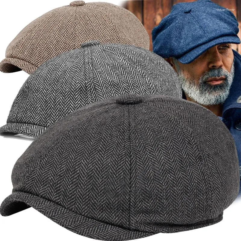 Berretti da uomo berretto vintage in lana tweed cappello da ragazzo a spina di pesce cappelli Gatsby berretti da strada berretto piatto britannico casual