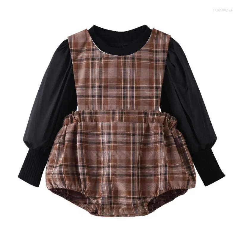 Clothing Sets Baby Girl Boutique Party Clothes Suit Born Cotton Black Long Sleeved Top Plaid Vest Bodysuit 2Pcs Set For 6 9 12 24M Toddler