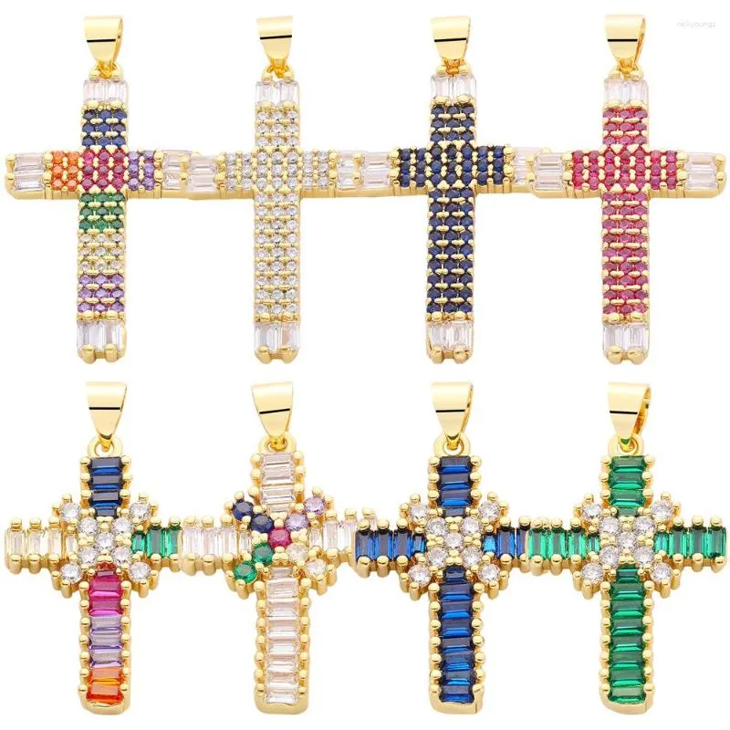 Charms Juya DIY Religious Rosary Jewelry Making Handmade 18K Gold Plated Copper Cubic Zirconia Catholic Christian Cross Supplies