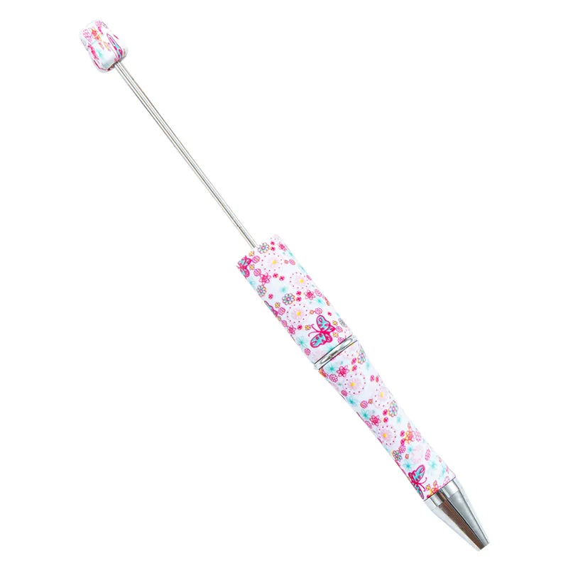 Leopard Beadable Pens DIY Beaded Ballpoint Pens Plastic Rotary Ball Pen School Office Supplies