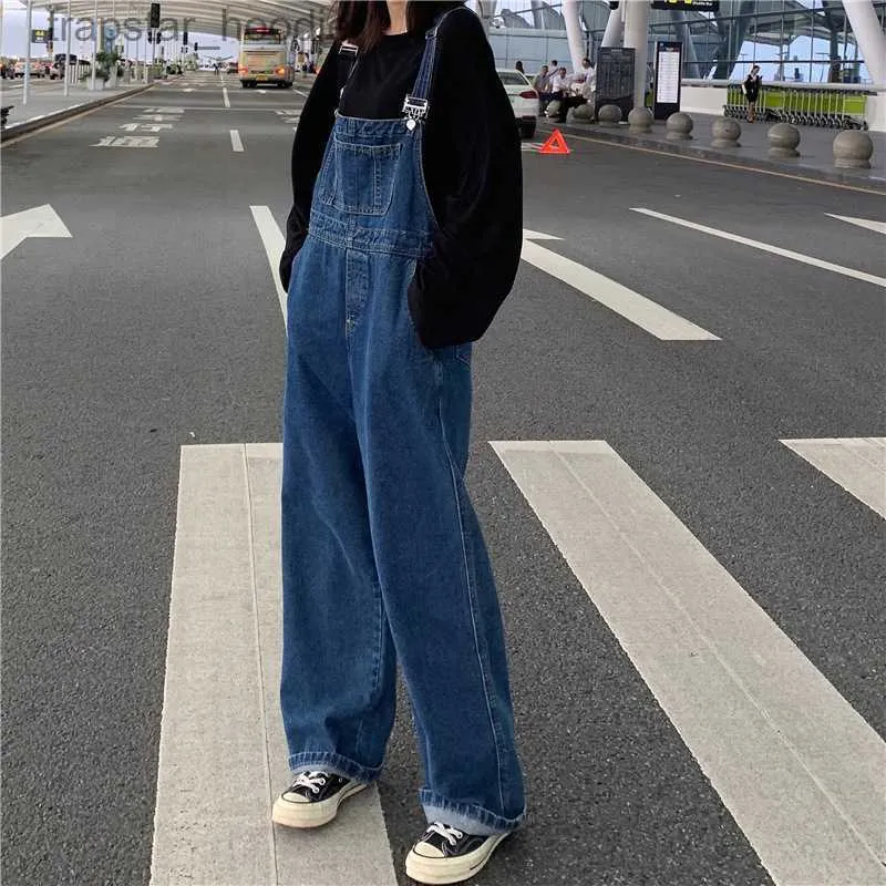 Women's Jumpsuits Rompers Women Denim Overalls Vintage Streetwear Loose Jumpsuit Korean Straight Wide Leg Pants Casual Jeans All Match Trousers L230921