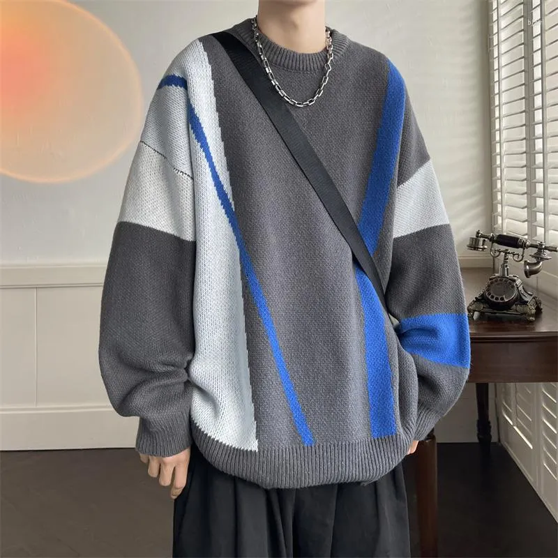 Pulls pour hommes automne hiver col rond pull tricoté pour hommes épais patchwork pull lâche décontracté harajuku 2023 hommes surdimensionnés