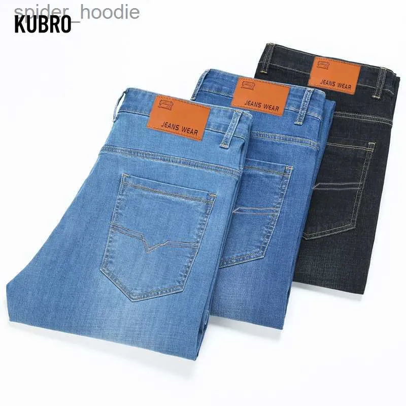 Jeans voor heren KUBRO Rechte, losse, lichtgewicht stretchjeans Klassieke stijl Business Casual Jonge herenmode Hoge kwaliteit dunne denimbroek L230921