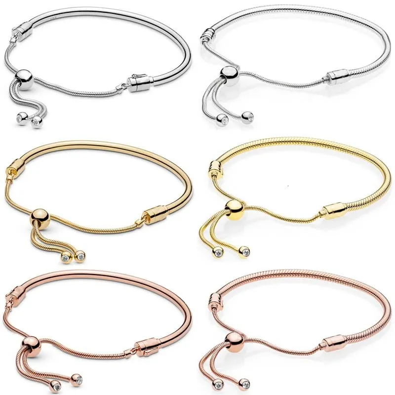 Bracelets de charme Original Rose Or Argent Moments Fermoir coulissant Ajuster Bracelet Fit Bracelet En Argent Sterling Charme Bijoux 230921