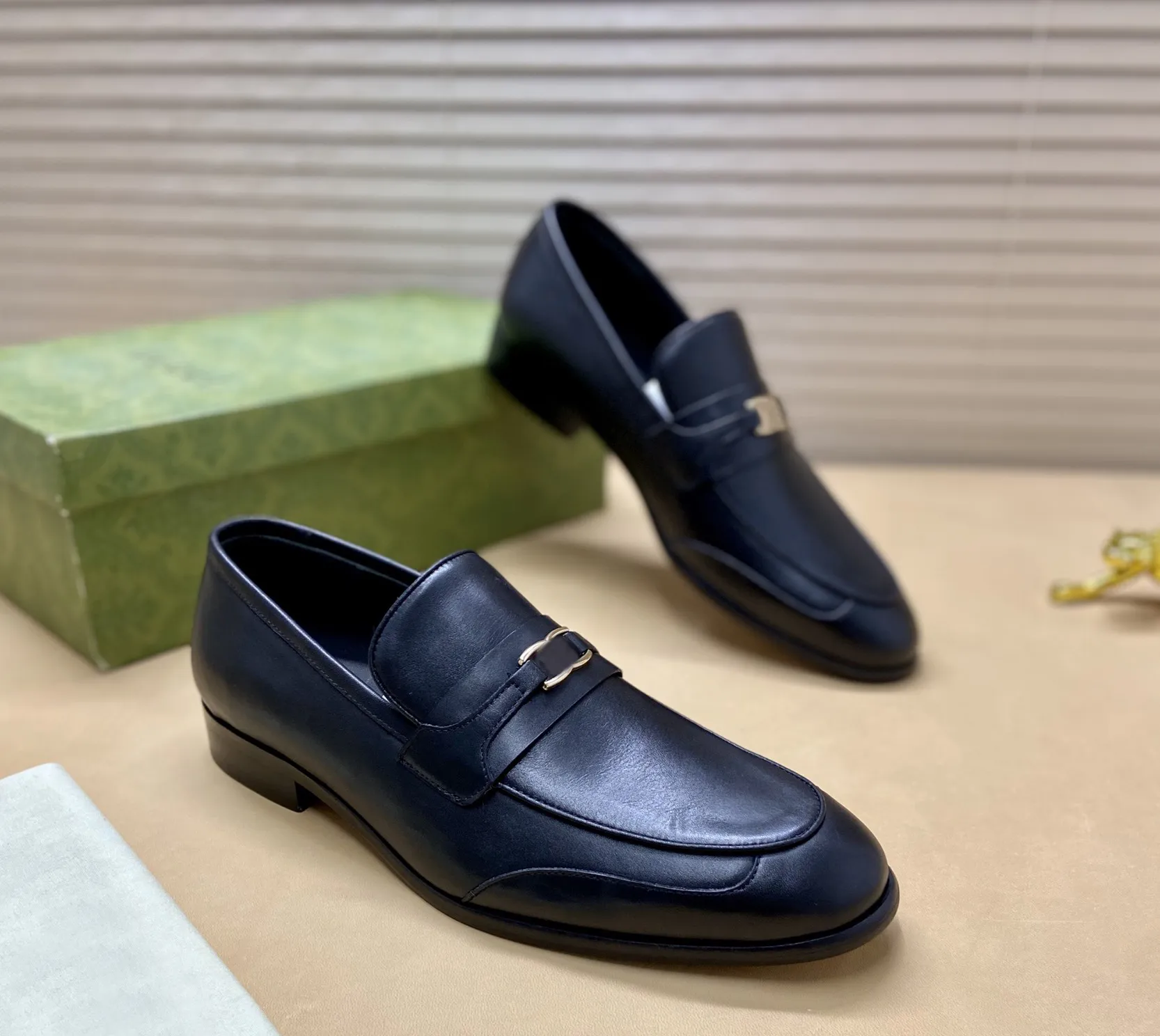 Mens Navy Blue Leather Loafers Dress Shoes‎ Slip On Comfort Casual KIJBLAE Men main image 3