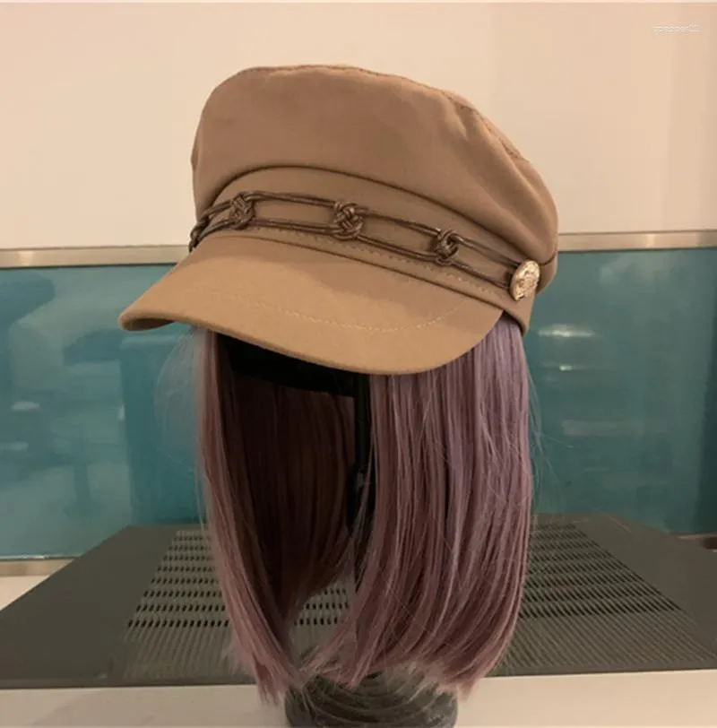 Berets 202308-yuchun gota moda chapéu retalhos cabelo falso rua senhora serviço octogonal mulheres lazer viseiras boné