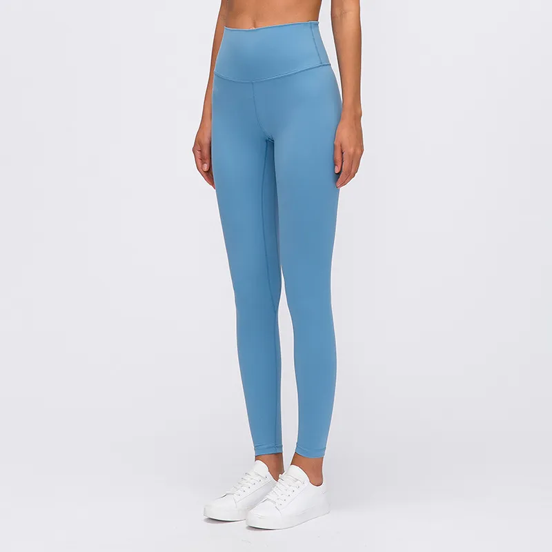 LL-037 com logotipo leggings calças de yoga femininas cintura alta correndo estiramento apertado pequeno pé esportes calças de fitness