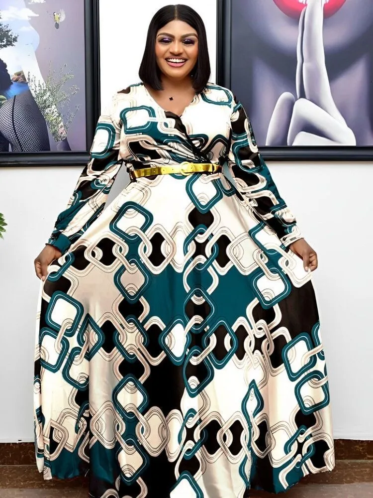 Plus size Jurken Afrikaanse Voor Vrouwen Elegant Polyester Moslim Mode Abaya Dashiki Gewaad Kaftan Lange Maxi Jurk Turks Afrika l230921