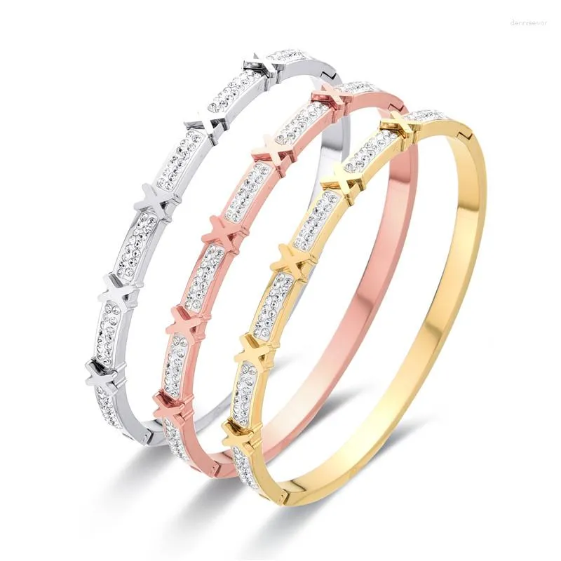 Bracelet FYSARA X Lettre Style Bracelet En Acier Inoxydable Pour Plein Zircon Bambou Moding Bijoux Femmes Croix Chaîne Couple Cadeau