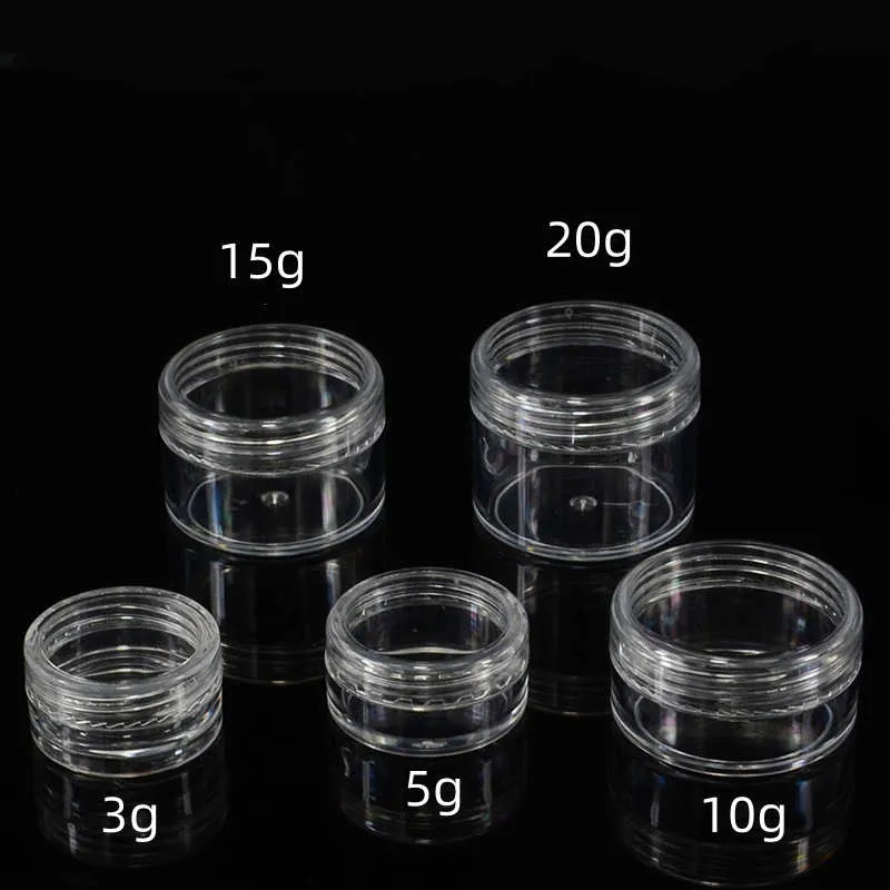 컨테이너 항아리 3G 5G 10G 15G 20G 화장품 왁스 저장 메이크업 금지 얼굴 크림 아이 섀도우 네일 립 광택 리필 가능한 작은 샘플 냄비에 투명한 투명한 플라스틱 상자