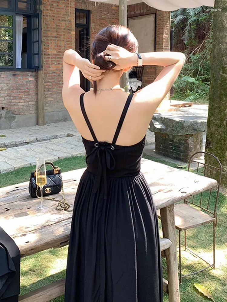 Summer Chic: Black Backless Midi Dress with Sexy Straps for Women - Perfect for Parties, Clubs, Proms, and Beach Days
