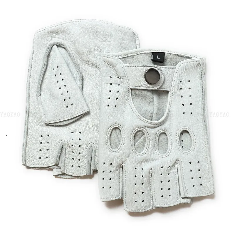 Cinco dedos luvas homens motobiker masculino semi dedo sem forro chique branco cor sólida fitness guantes curva linha equitação ginásio luva de couro 230921