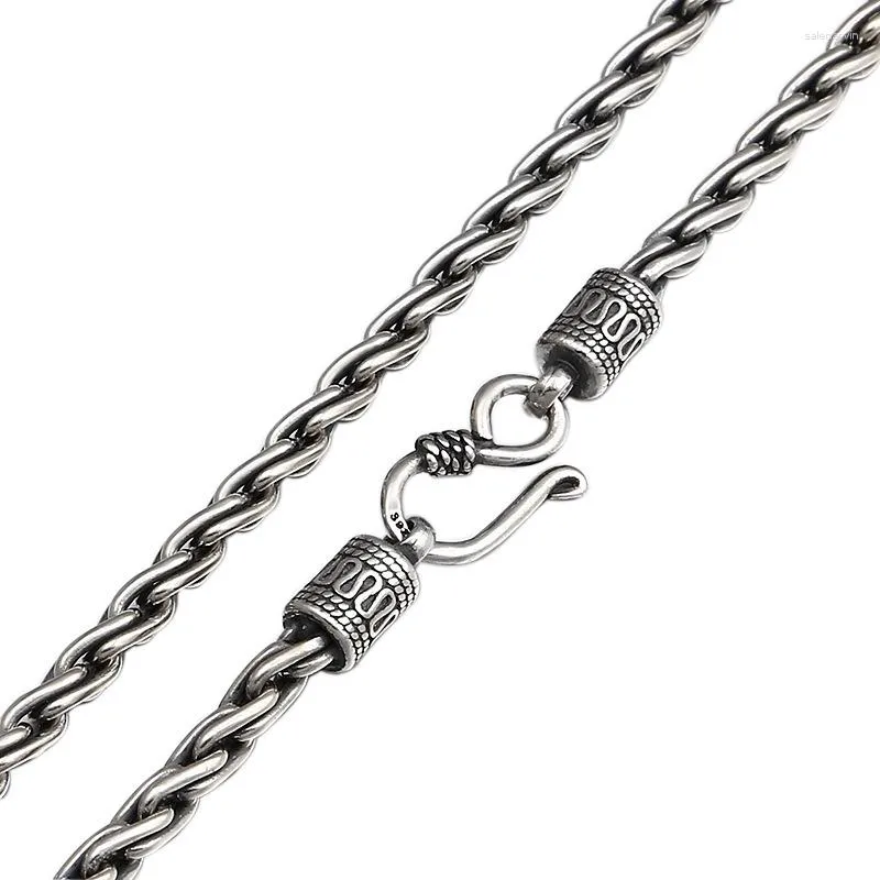 Catene 4mm Larghezza Reale S925 Sterling Silver 925 Classica Personalizzata Croce Corda Catena Retro Tessuto Collana con pendente Gioielleria Raffinata