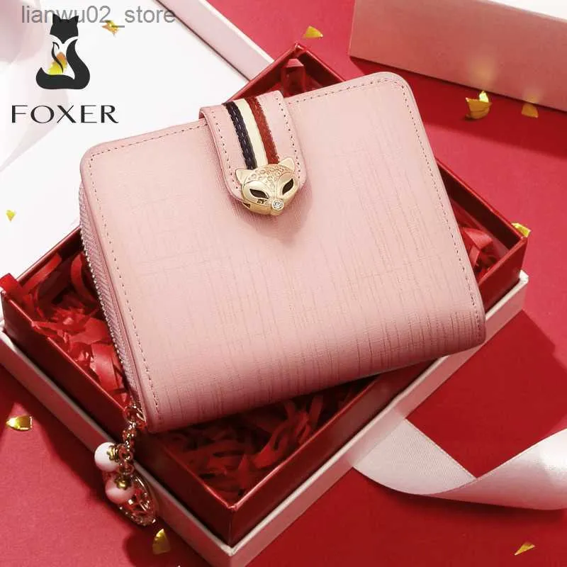 Money Clips FOXER Valentine's Day Gift Women Luxury Short Wallet Split Leather Coin Purse Lady Money Bags Fashion Female Card Holder ID Case Q230921
