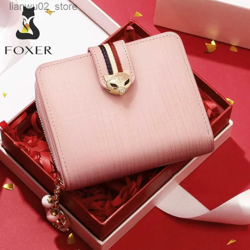 Pinces à billets FOXER Saint Valentin Cadeau Femmes De Luxe Court Portefeuille En Cuir Fendu Porte-Monnaie Dame Sacs D'argent De Mode Femme Titulaire de la Carte ID Cas Q230921