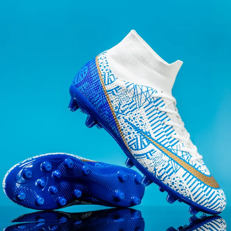 Sapatos de segurança sapatos de futebol para homens azul alto tornozelo ao ar livre treinamento botas de futebol tffg antiderrapante indoor chuteiras crianças turf football sneaker 230920