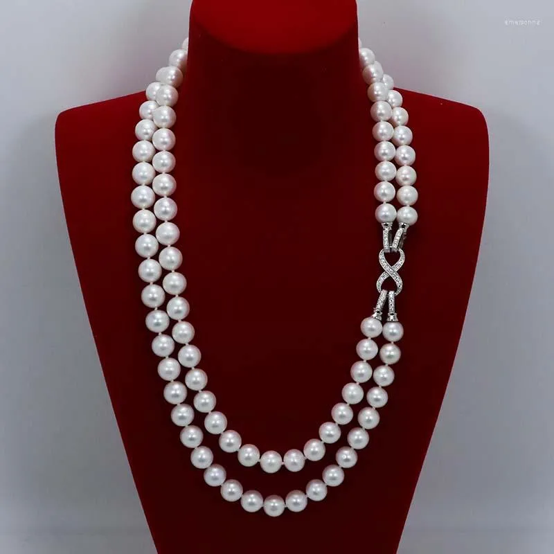 Catene selezionate Collana di perle da 8-9 mm Donna Argento S925 Regalo rimovibile per mamma e fidanzata 17 pollici 19 pollici/ 43 cm 48 cm