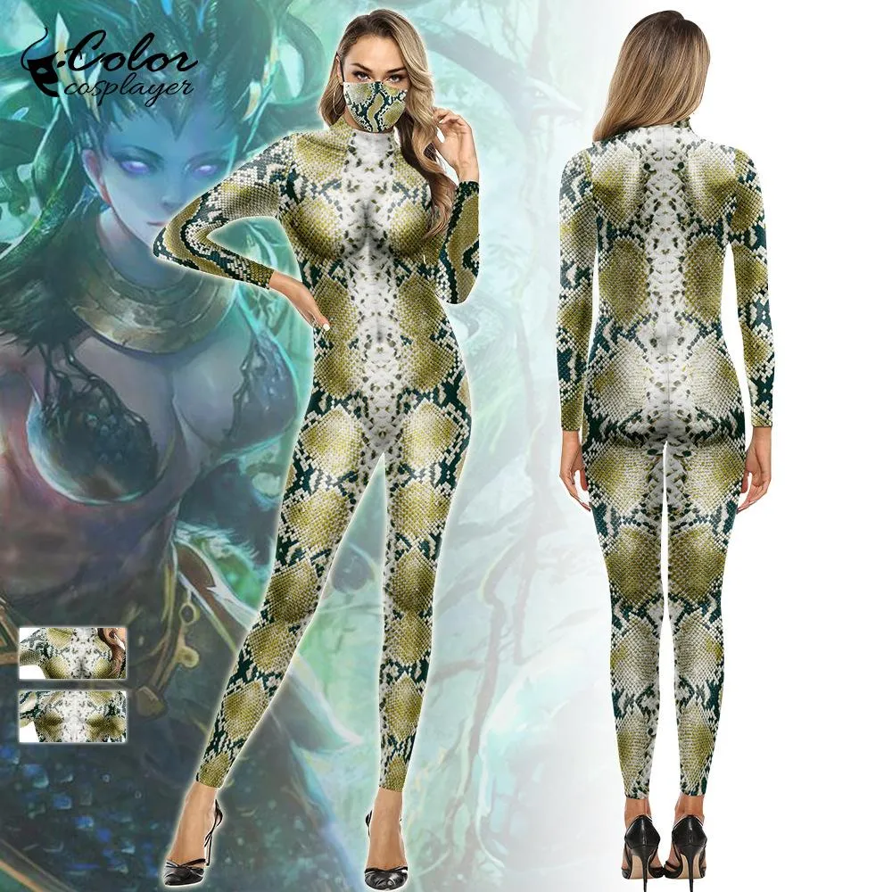 Catsuit-kostuums Kleur Cosplayer Carnaval Feestkostuum 3D Slang Bedrukt Catsuit Zentai Cosplaykostuum Fitness Spandex Jumpsuit Outfit voor volwassenen