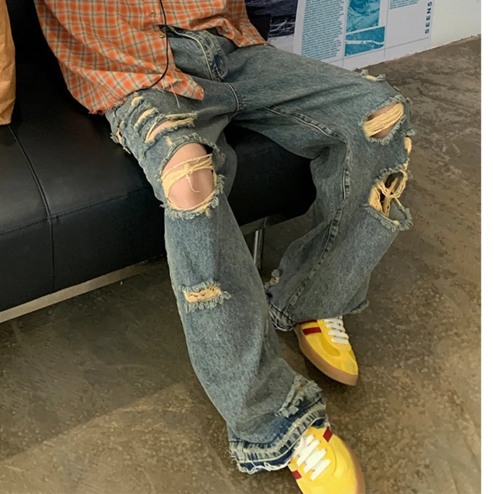 Mens Jeans Holocene American trendy Korean version orange plaid shirt long sleeved loose and versatile lazy coat streetwear 230920