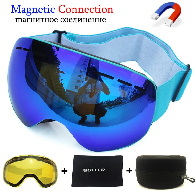 Óculos de esqui polarizados magnéticos camadas duplas lente esqui anti nevoeiro uv400 snowboard conjunto masculino óculos de esqui caso 230921