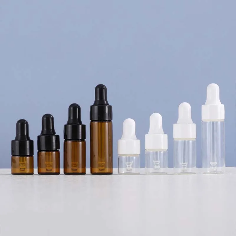 3ml 5ml Clear Glass Dropper Packaging Bottle Sample Container 1ml 2ml Mini Amber Essential Oil Perfume Tiny Portable Bottles Vial