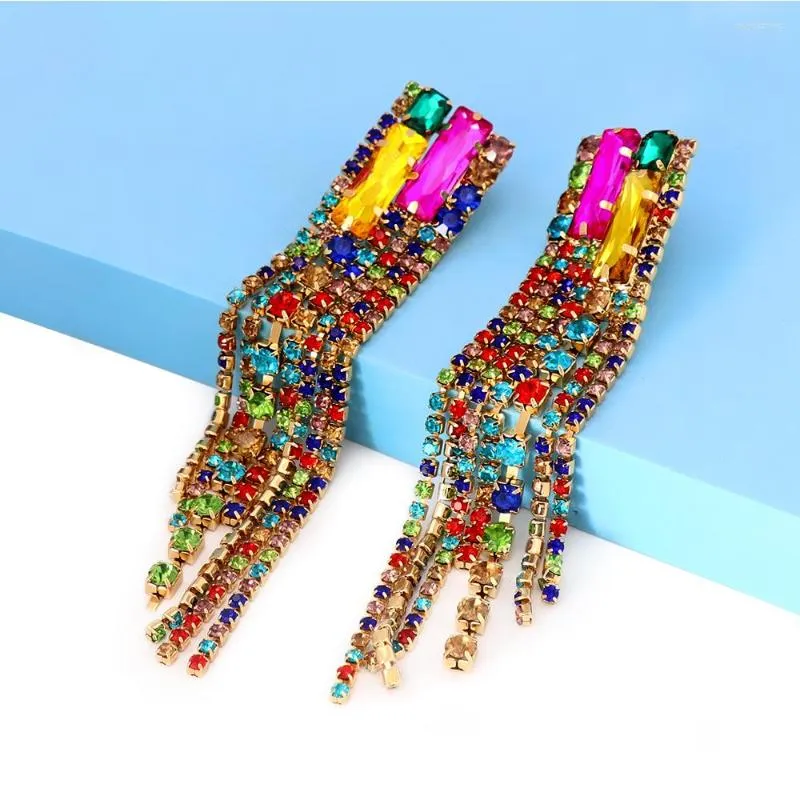Kolczyki Dangle Bohemian Kolorowe kryształowy frędzko krysztonowe dla kobiet Oświadczenie Bankietowe akcesoria biżuterii