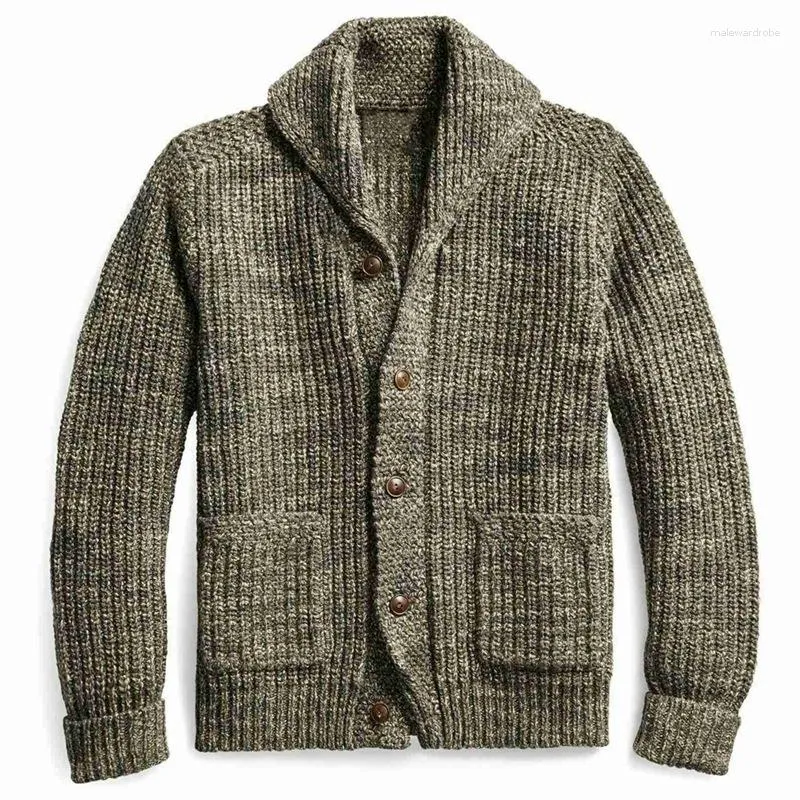 Vestes pour hommes Hommes Pull Automne / Hiver Tricoté Revers Patch Poche Cardigan Manteaux Menswear