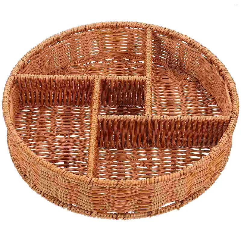 Set di stoviglie Scatola di immagazzinaggio intrecciata Imitazione rattan  Porta frutta secca Vassoio multi-griglia per pane Scomparto da tavolo Tè