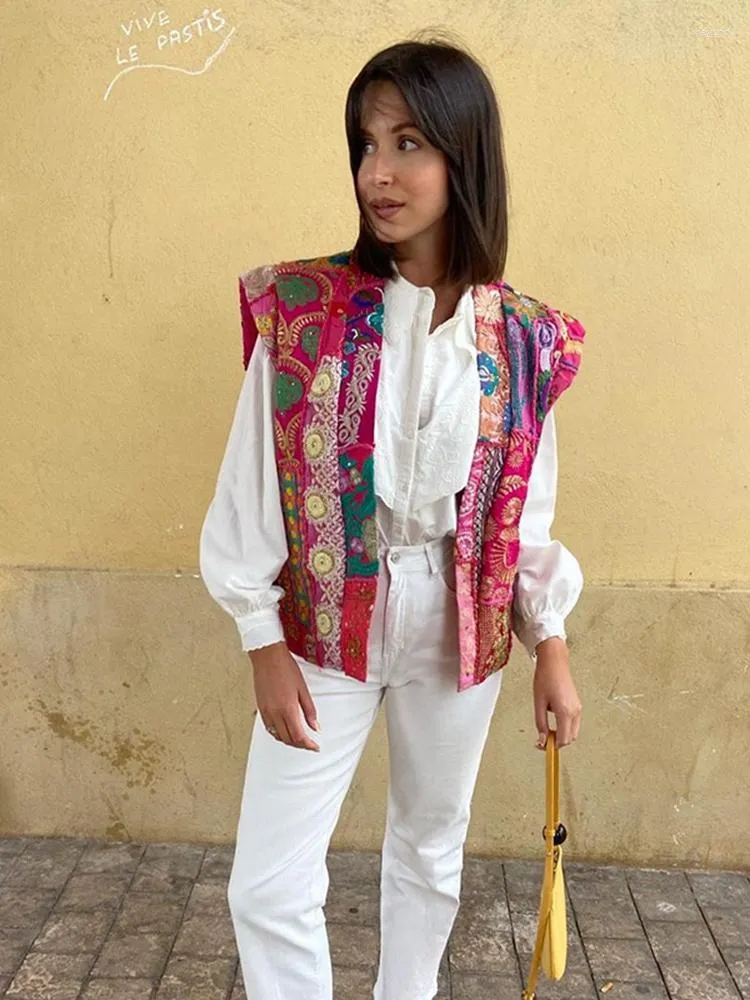 Coletes femininas vintage impressão flor cardigan colete mulheres estilo nacional sem mangas causal coletes 2023 outono moda feminina alta