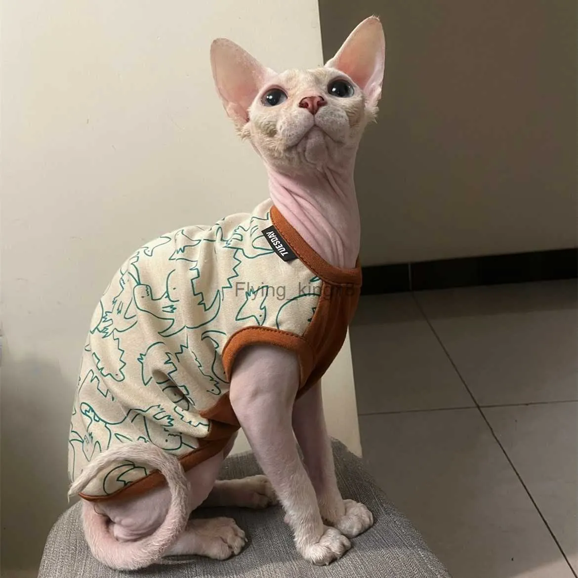 Cat Costumes Sphynx Cat Cotton Vest Hairless Cat Clothes Dinosaur Suspender Devon Rex Soft Cartoon Suspenders Cartton Shirt For Pet In Summer HKD230921