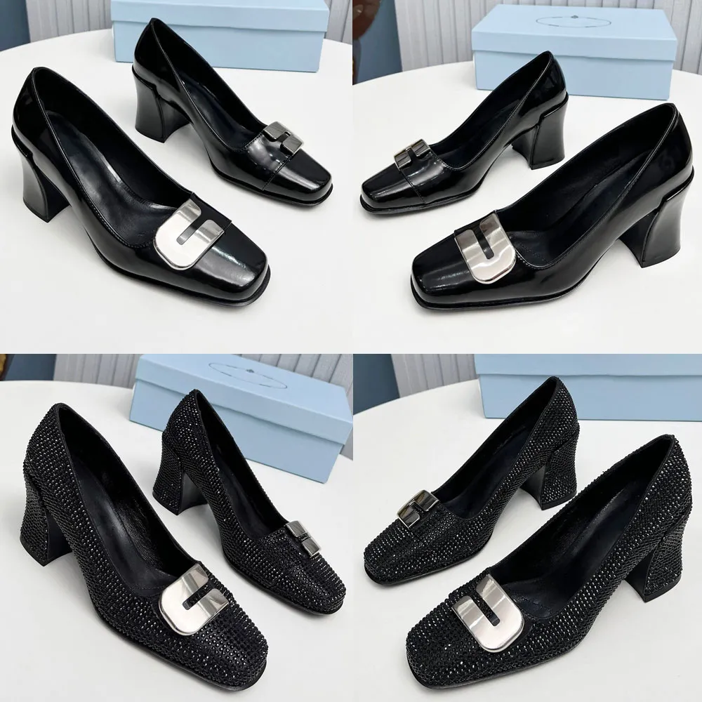 Affordable Beautiful With Rhinestones Loafers Buckle Closed Toe Block Heels  Low Heeled Shoes Chunky Heel Leather Business Casual Square Toe Comfort  6123170754F | BuyShoes.Shop