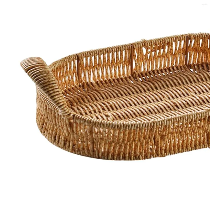 Bandejas de chá rattan servindo bandeja cesta de frutas organizador de alimentos para pão legumes bebida 20cm x 12cm x 4cm