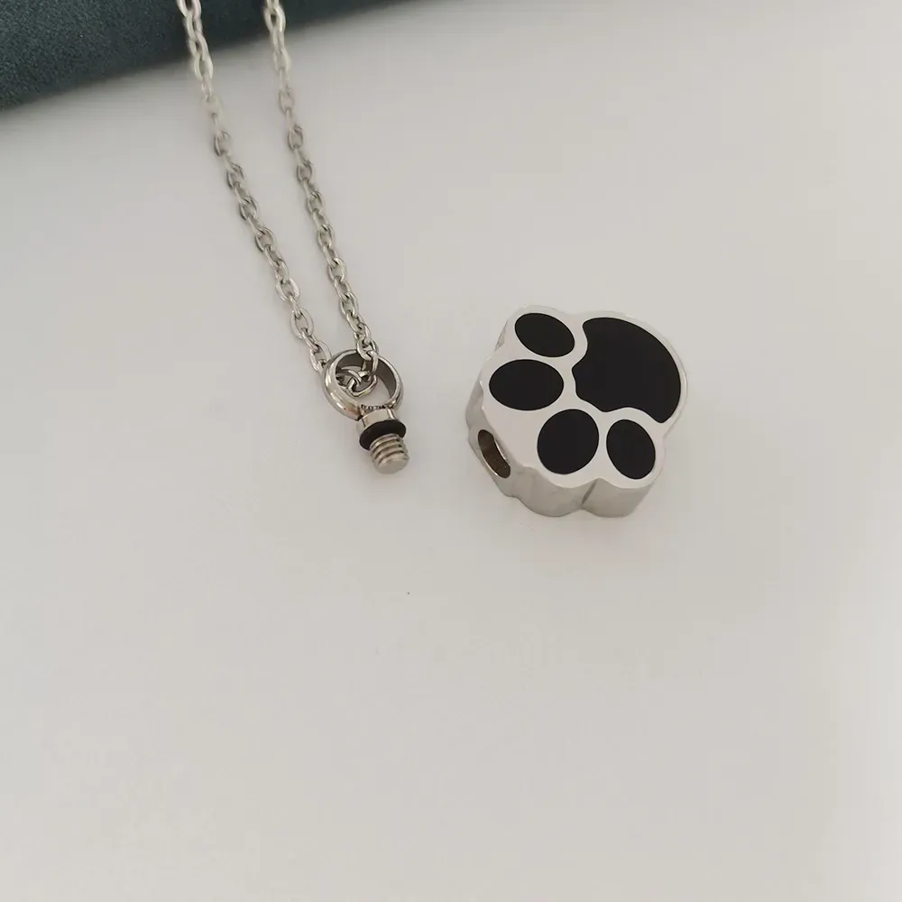 Wholesale stainless steel dog paw print cremation urn ashes pendant necklace commemorative pet-eight colors to choose from