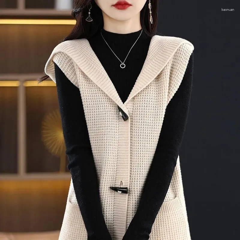 Womens Vests Hooded Knitwear Vest Cardigan 2023 Autumn Winter