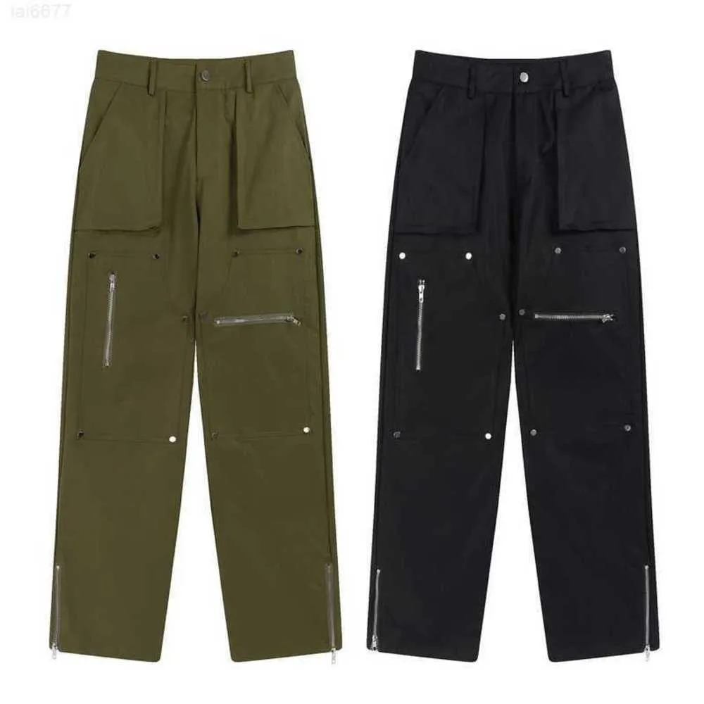 Gaojie Fashion Brand Vibe Style Solid Color Multi Pocket Dragkedja Casual Pants Straight Cut Wood Pants84hr