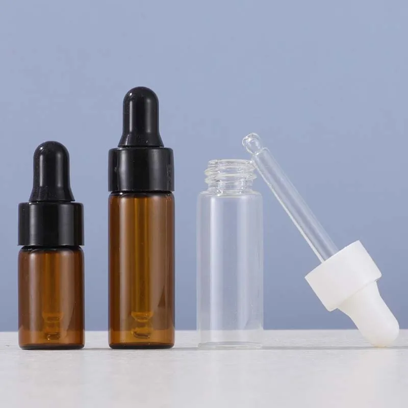 3ml 5ml Clear Glass Dropper Packaging Bottle Sample Container 1ml 2ml Mini Amber Essential Oil Perfume Tiny Portable Bottles Vial