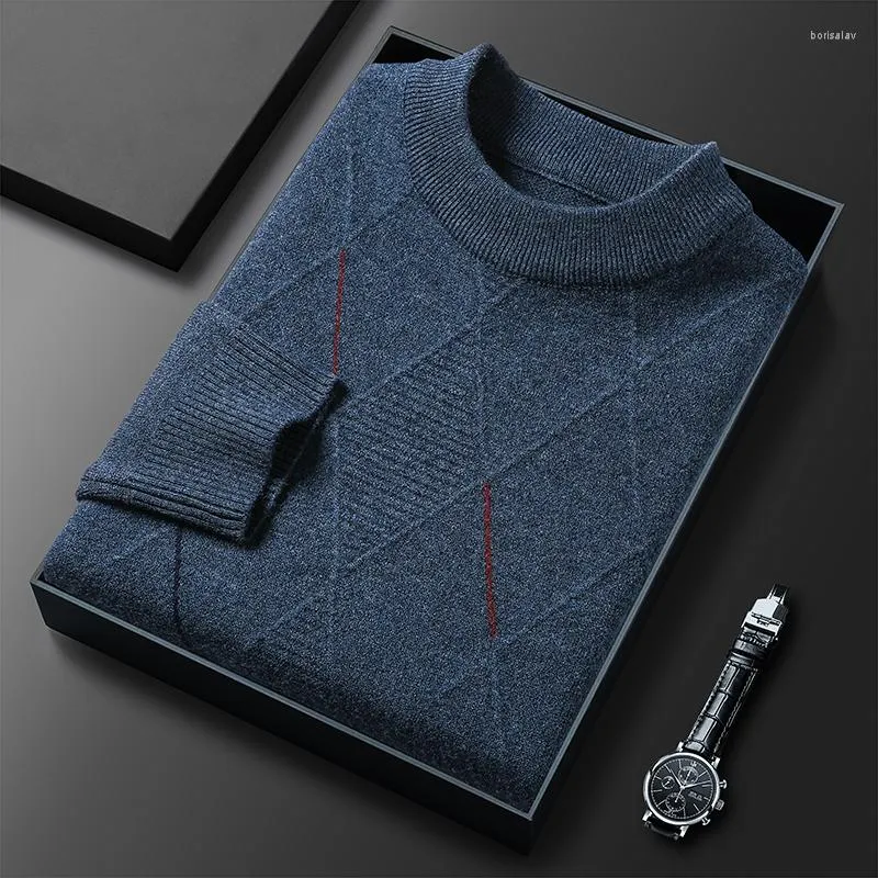 남자 스웨터 소프트 둥근 목 긴 소매 니트 스웨터 비즈니스 캐주얼 패션 클래식 스타일 따뜻한 남성 브랜드