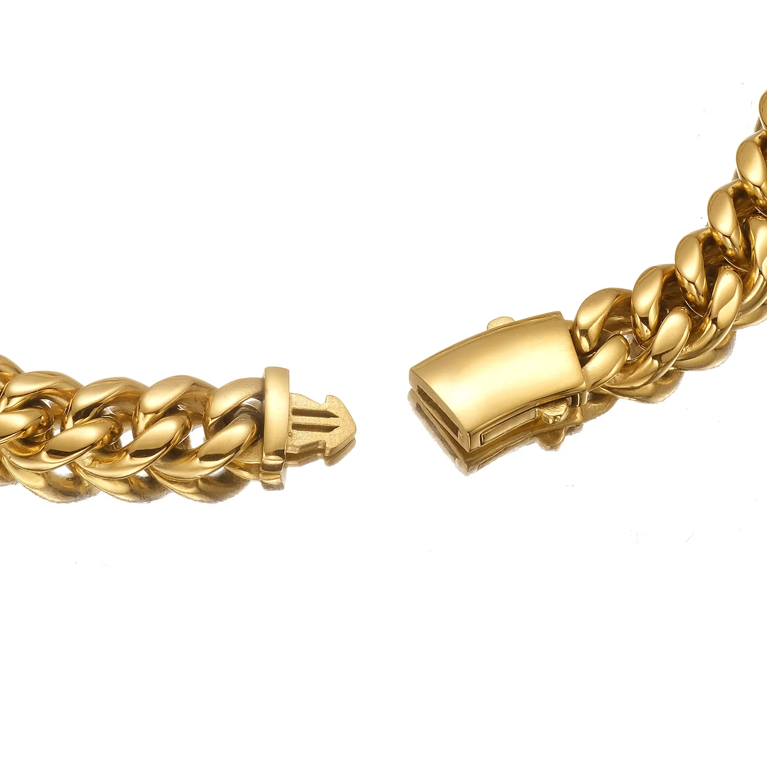 6-14mm Hip Hop Stainless Steel Miami Cuban Link Chain Bibcock Clasp Mens Simple 18K Real Gold Plated Clasp Jewelry