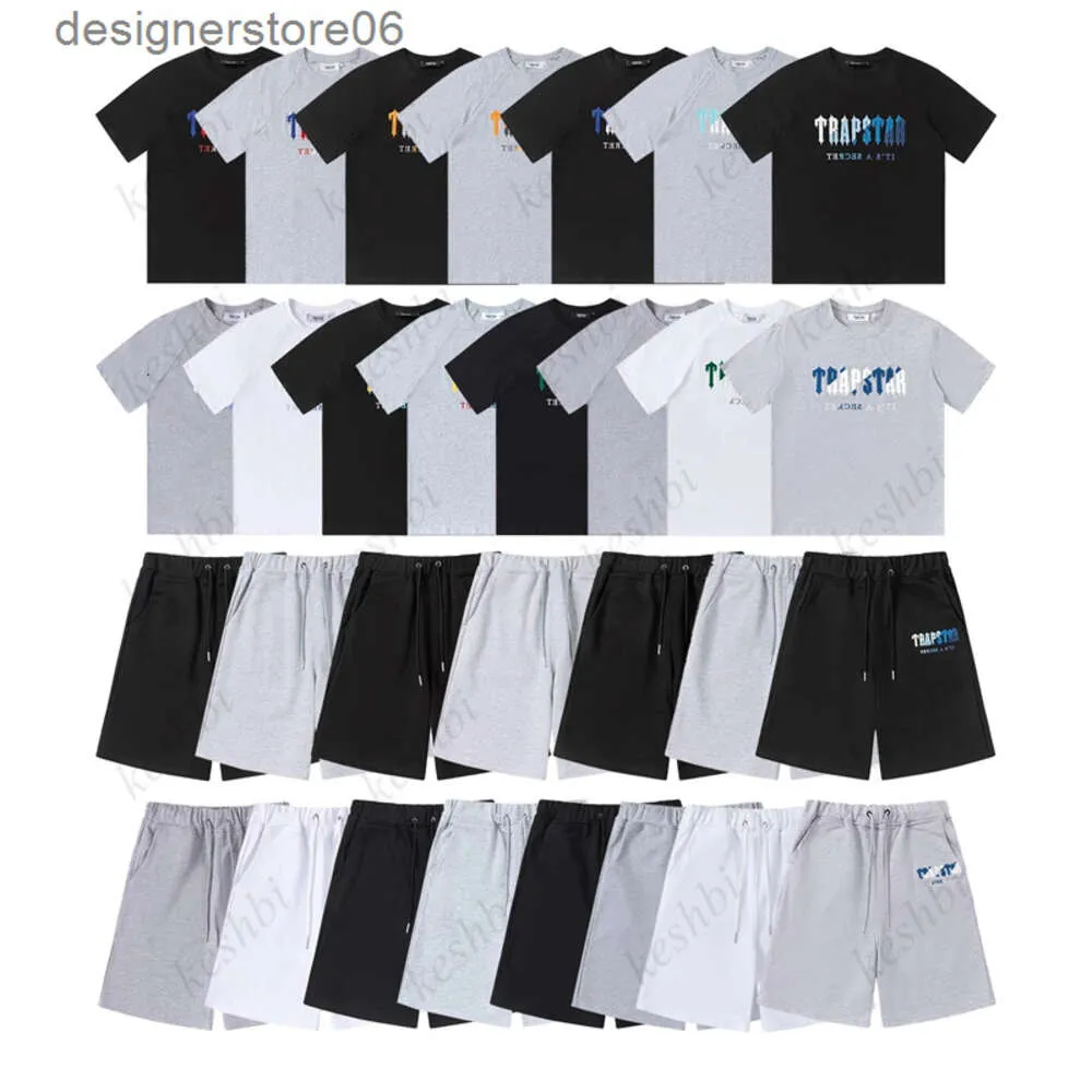 Men's T-shirts Trapstar Mens t Shirt Pants 2 Piece Sets Designer Rainbow Towel Embroidery Decoding Tshirts Black White Round Neck T-shirt Casual