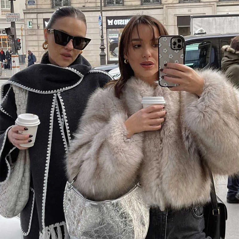 Luxury Womens Gardient Cropped Faux Fur Coat Iconic Street